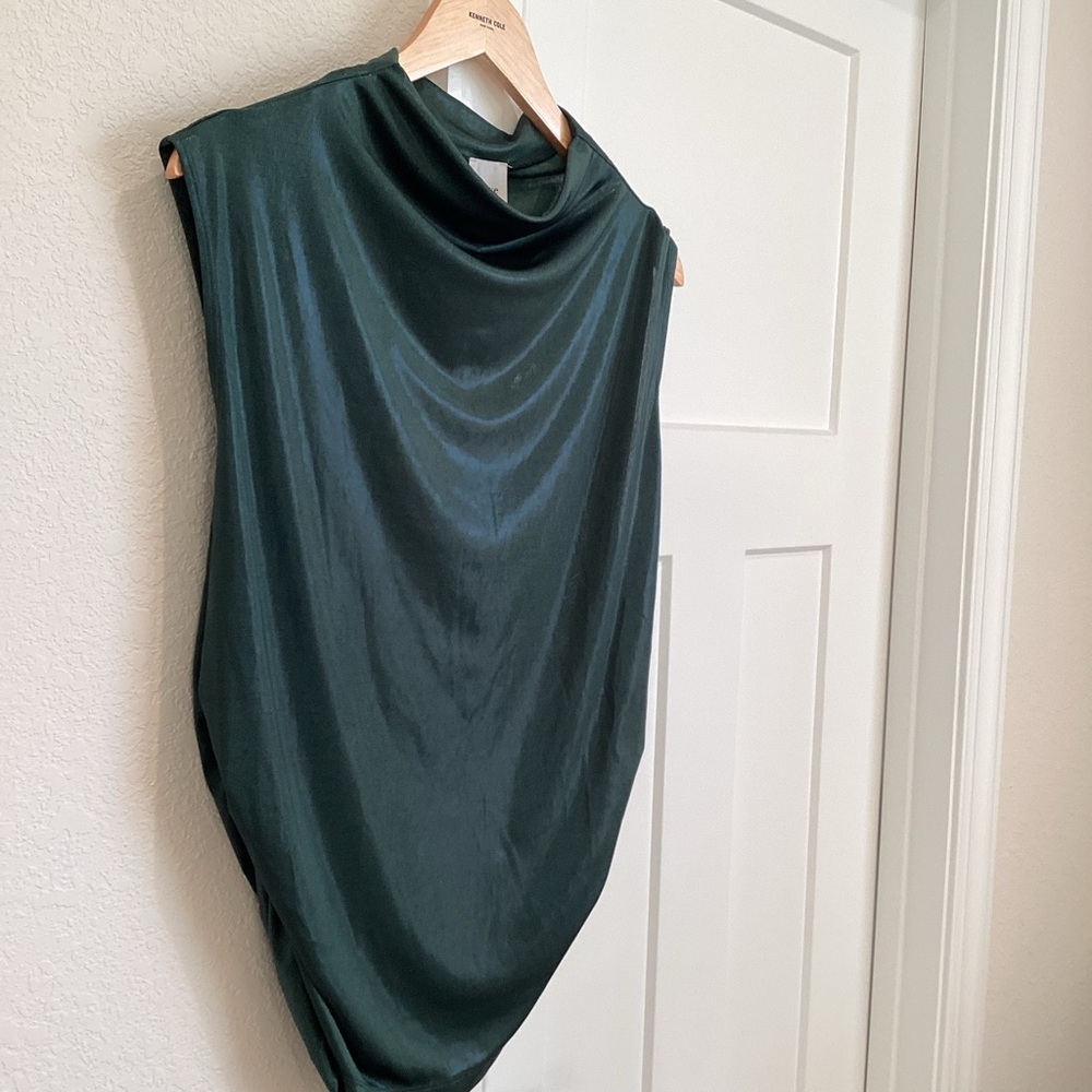 Anthropologie Mock-Neck Ruched Dressy Shine Sleeveless Blouse Maeve XL Green NWT - Picture 6 of 13